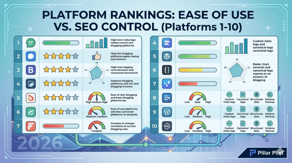 Platform rankings: Ease of use vs. SEO control for blogging in 2026.