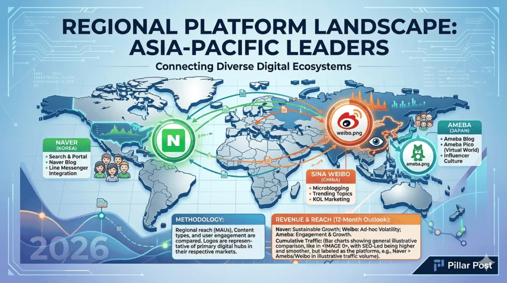 Asia-Pacific regional platform landscape: Naver, Sina Weibo, Ameba. Connecting digital ecosystems.