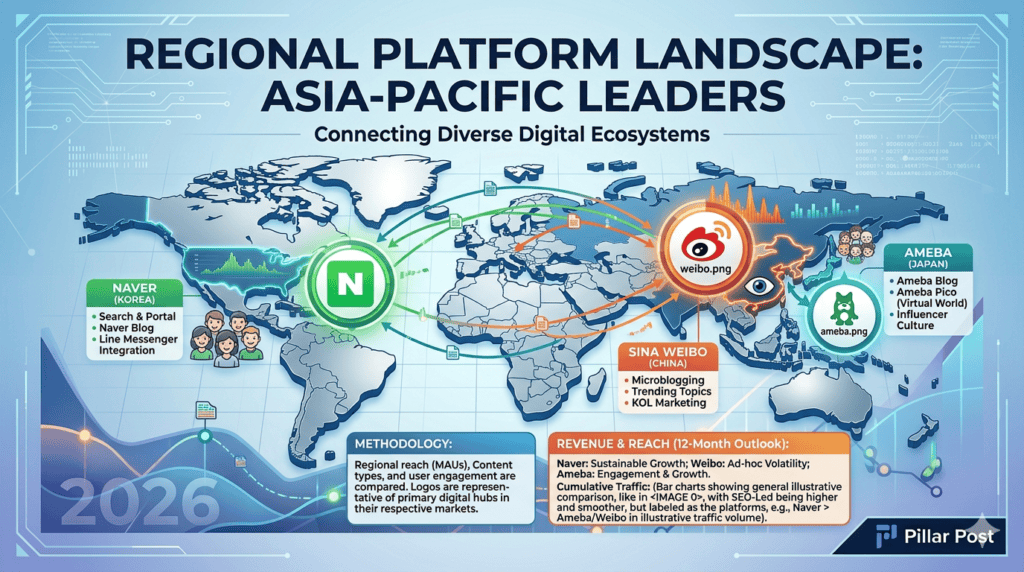 Asia-Pacific regional platform landscape: Naver, Sina Weibo, Ameba. Connecting digital ecosystems. Asia-Pacific regional platform landscape: Naver, Sina Weibo, Ameba. Connecting digital ecosystems.